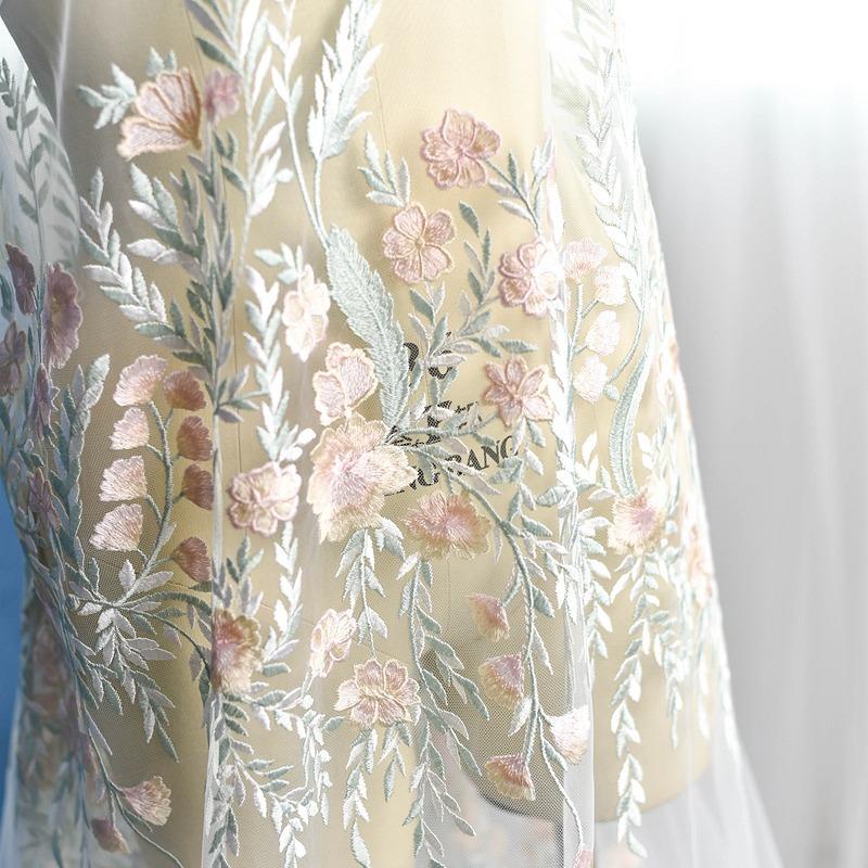 Color Three-Dimensional Branch Embroidery Lace Fabric Wedding Dress Dress Handmade Diy Fabric Mesh Decorative Material Green
