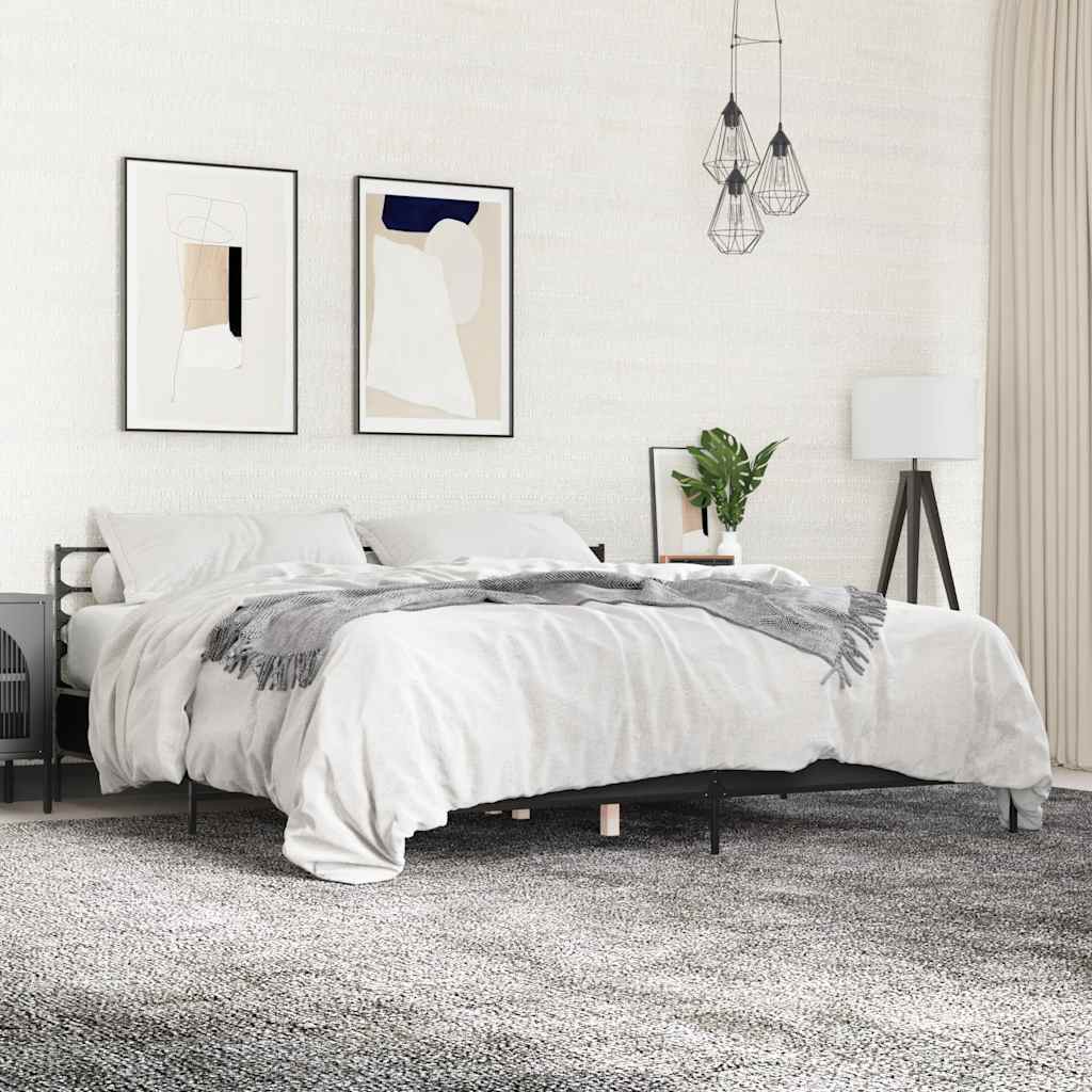 Bed Frame Black 200x200 cm Particleboard and Metal