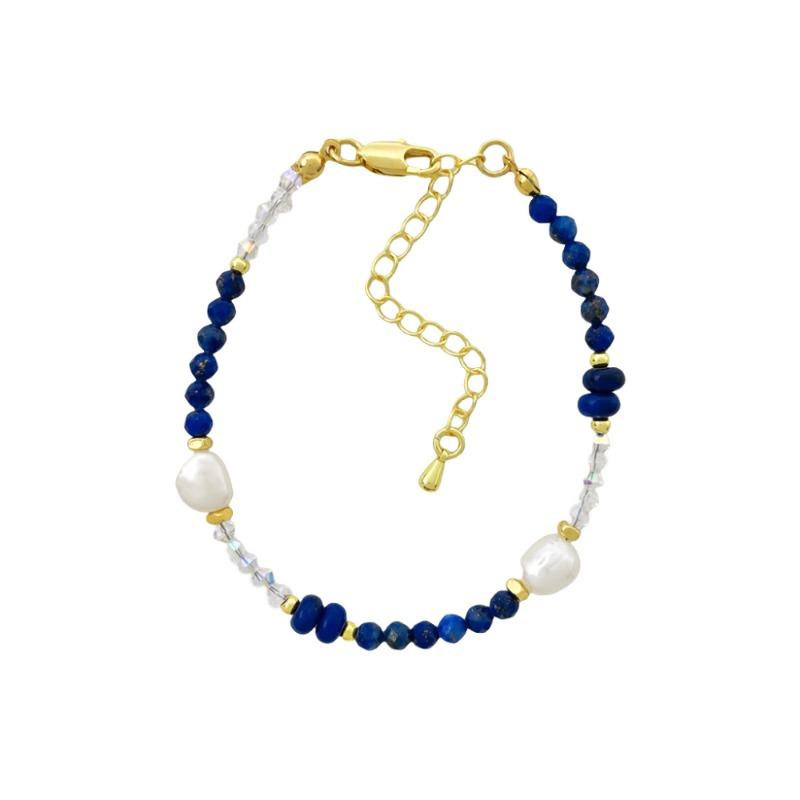 Collier Meier en lapis-lazuli naturel et perles d'eau douce baroques naturelles - Choker cristal splicing pour femmes