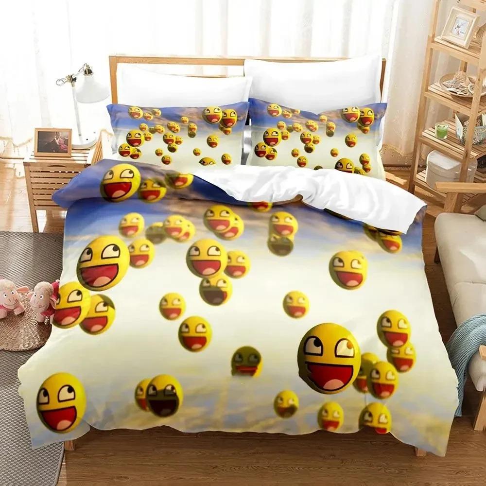 Cartoon Smiley Bettwäsche-Set Bettbezug Bettset Steppdeckenbezug Kissenbezug Steppdecke King Queen Größe Jungen Erwachsene Bettwäsche-Set