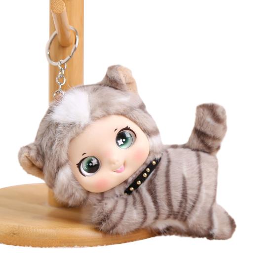 Cute Fluffy Animal Pendant Soft Fluffy Baby Face Cat Tiger Rabbit Panda Puppy Key Ring for Backpack Keys Stress Relief Gift Accessory C
