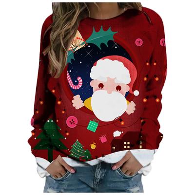 Neuestes Langarm-T-Shirt für Damen mit lustigem Weihnachtsmusterdruck, bequemes Langarm-T-Shirt, Straßenmode, Freizeitkleidung