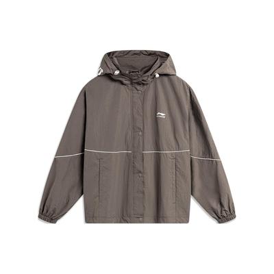Li Ning Sports Fashion Series Lightweight Soft Casual Loose Zipper Hooded Sun Protection Jacket UPF50+ Women Jackets Mushroom-Brown AFDU690-6
