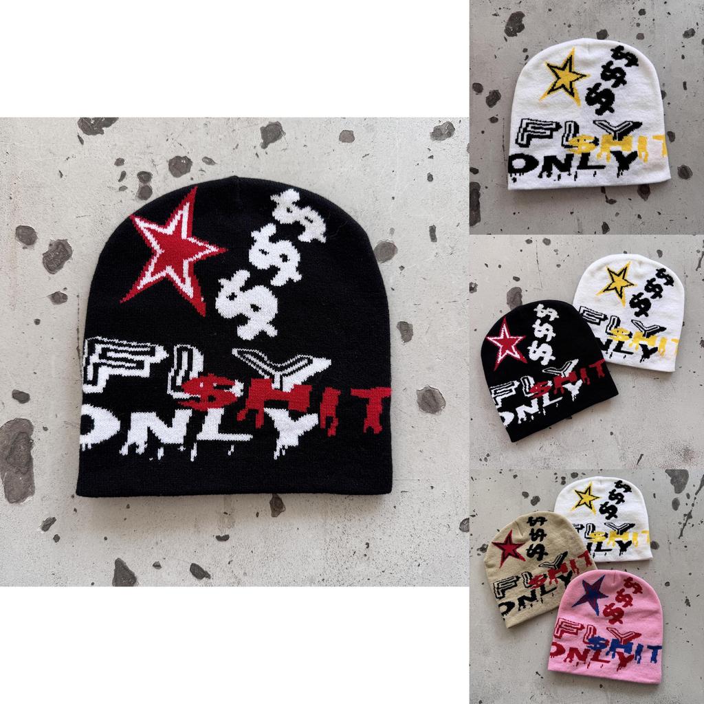 Fashion Hat Knit With Star And Letter Embroidery Design For Cold Seasons