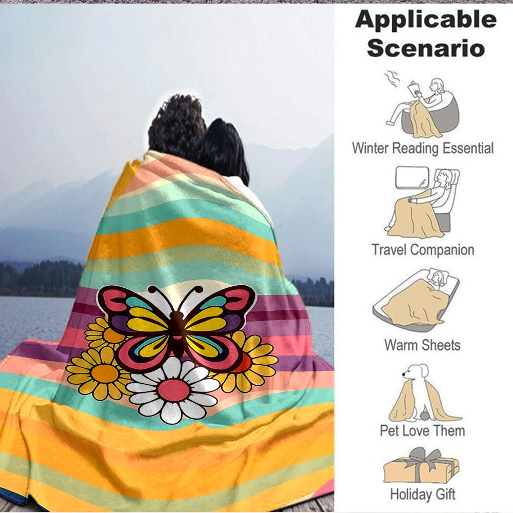 1pc Butterfly Flowers Lightweight Flannel Blanket, Comfortable and Warm Blanket, for Office and Camping Sofa Bed, Livingroom165