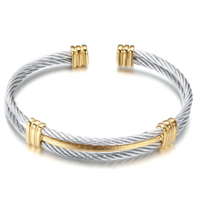 Luxury Wire Knot Men Bracelet Hip Hop Women Stainless Steel Open Cuff Jewelry