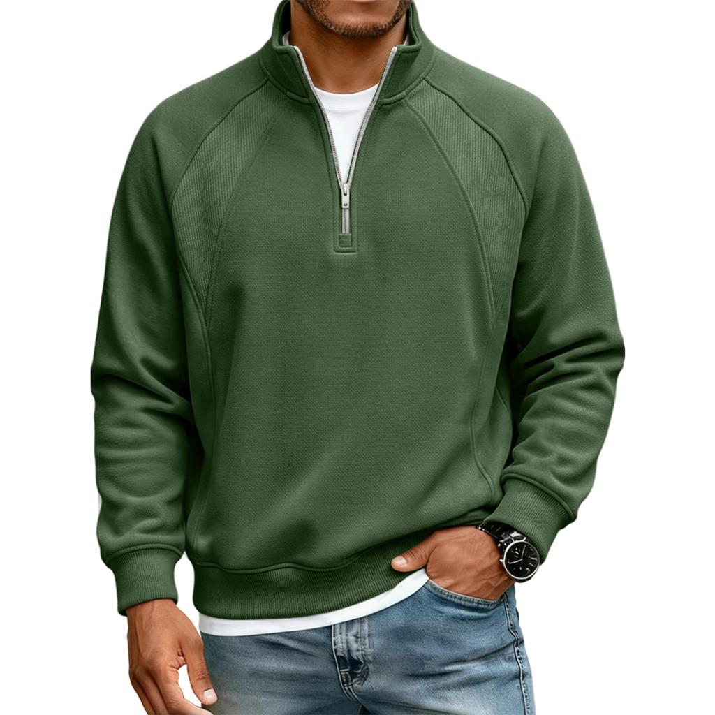 Men's Raglan Stitching Stand Collar Zipper Casual Loose Sweatshirt