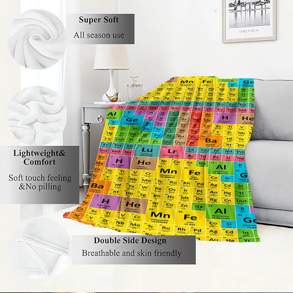 1pc Periodic Table,Chemistry,Elements Digital Print Flannel Blanket - Contemporary Style, Suitable for All Seasons, Perfect for Home, Travel