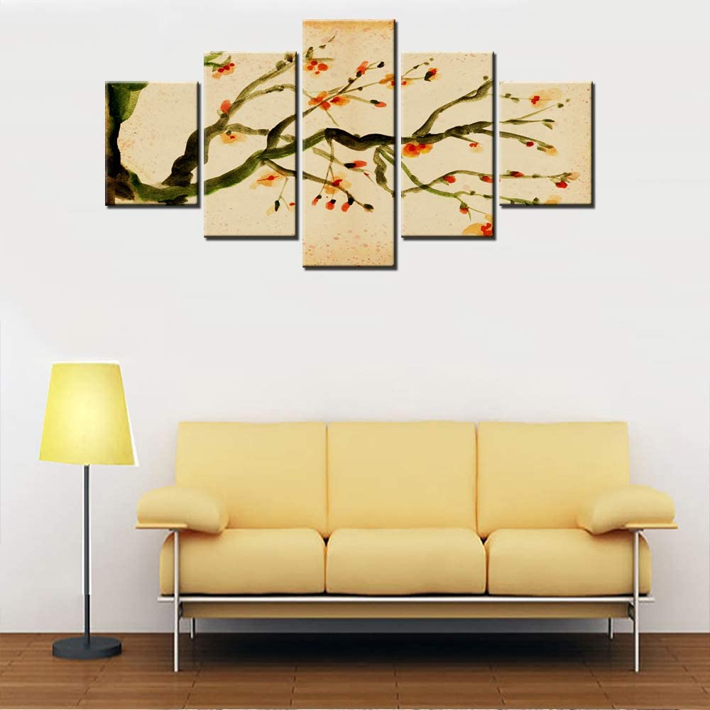 5Pcs Blooming plum Creative Classical Chinese Style Ink 5 Pieces Wall Art Poster Home Decor 5 Panel Abstract Pictures HD Print