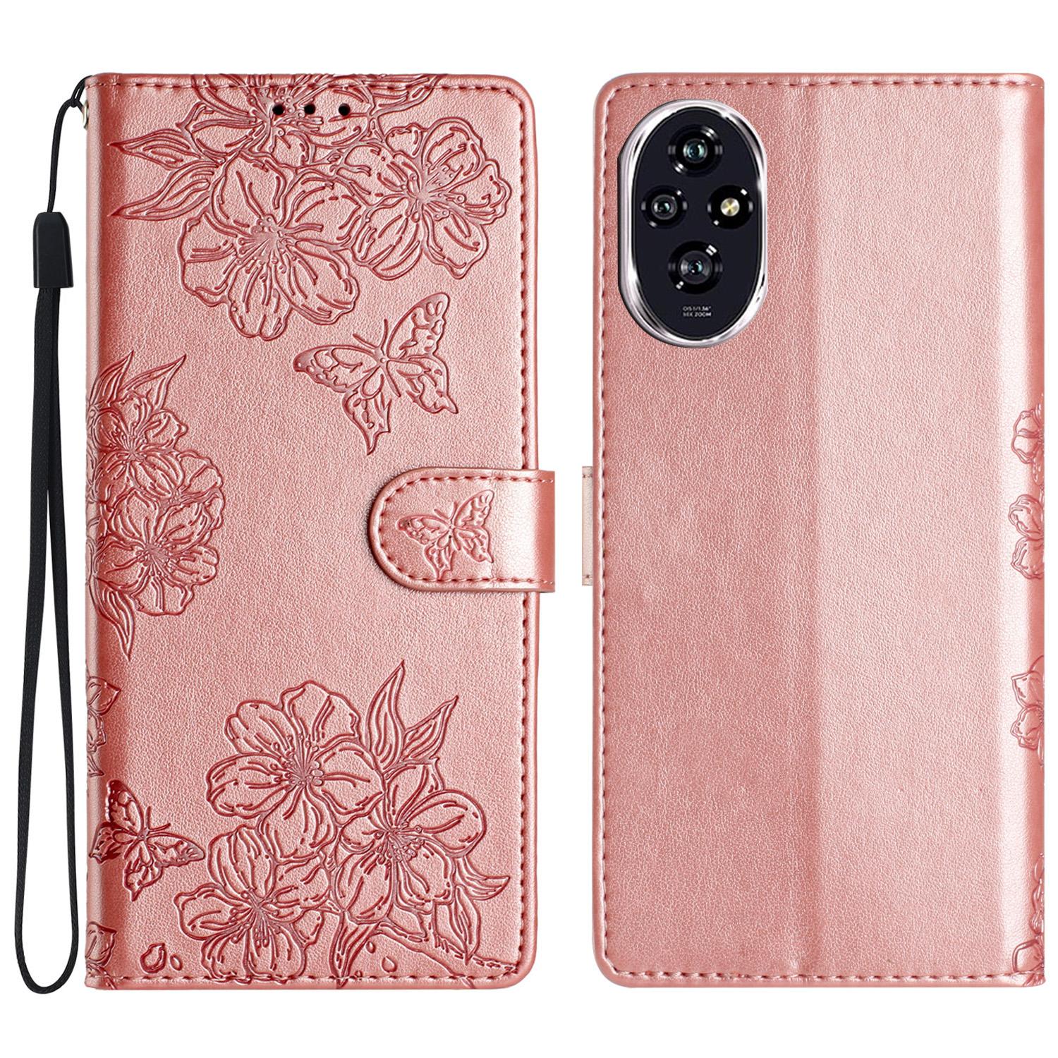 

For Honor 200 5G Case Butterfly Flower Drop-Proof PU Leather Wallet Phone Cover A
