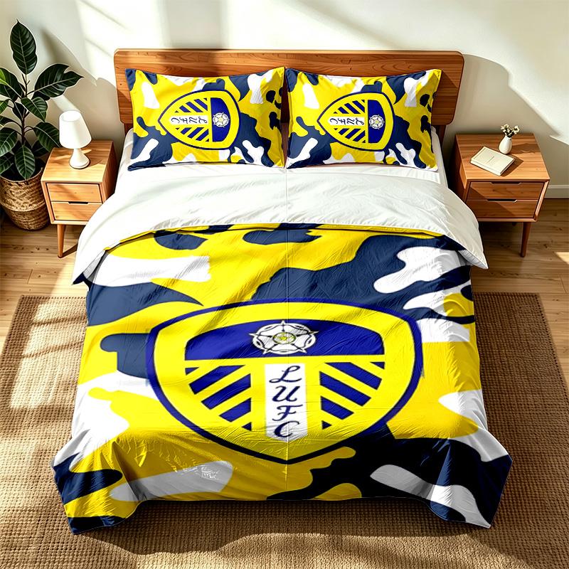 Leeds United Football Club (14) 3pc Set Suitable for Master Bedrooms Soft and Comfortable an Ideal Gift for Family and Friends Includes One Duvet Cove