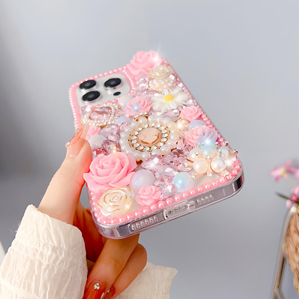 Glitter Bling Floral Phone Case For VIVO V50 Lite Pro V50E V29E V40E V30E V27E 4G 5G 3D Rose Pearl Rhinestone Cover Girls Gift