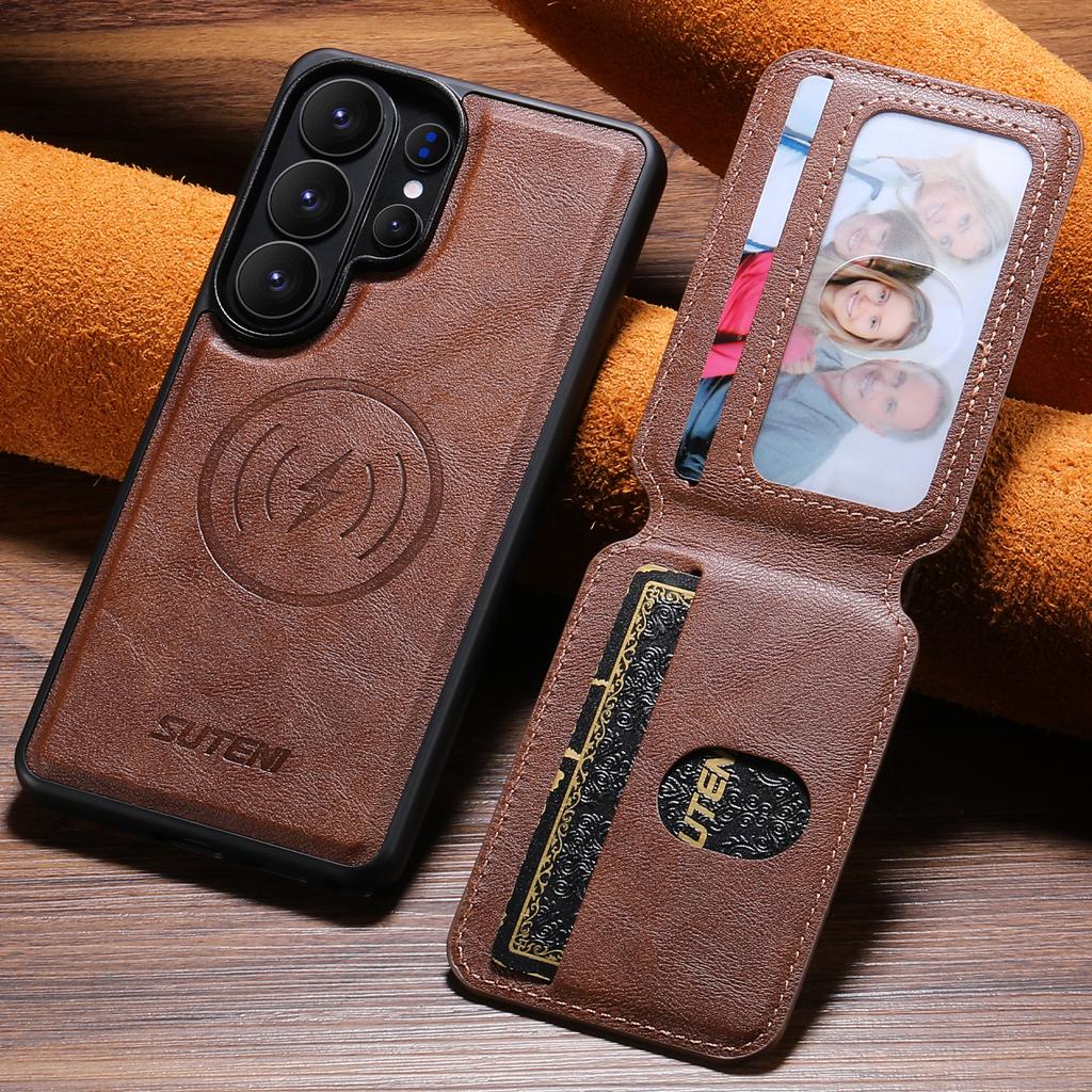 Luxury Leather Phone Case for Samsung Galaxy S26 Ultra S25 S24 S23 S22U Magnetic Attraction Detachable Card Holder Wallet Cover