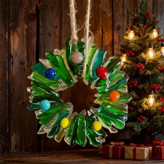 Glass Christmas Ornament Red Green Silver Wreath/Tree Hanging Decoration for Holiday Home Party Decor