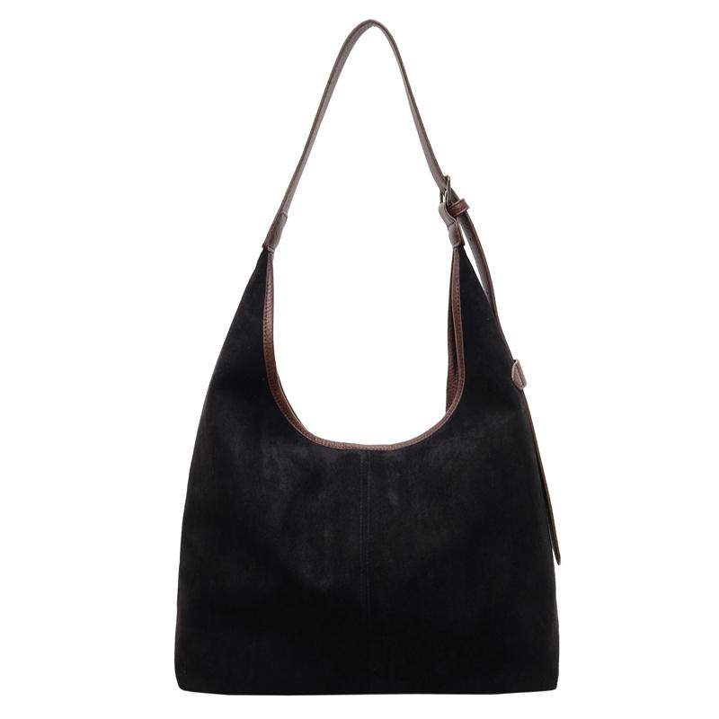 2026 Autumn/winter Retro Casual Tote Faux Suede Solid Color Zipper Large Capacity Shoulder Bags High Quality Temperament Bags