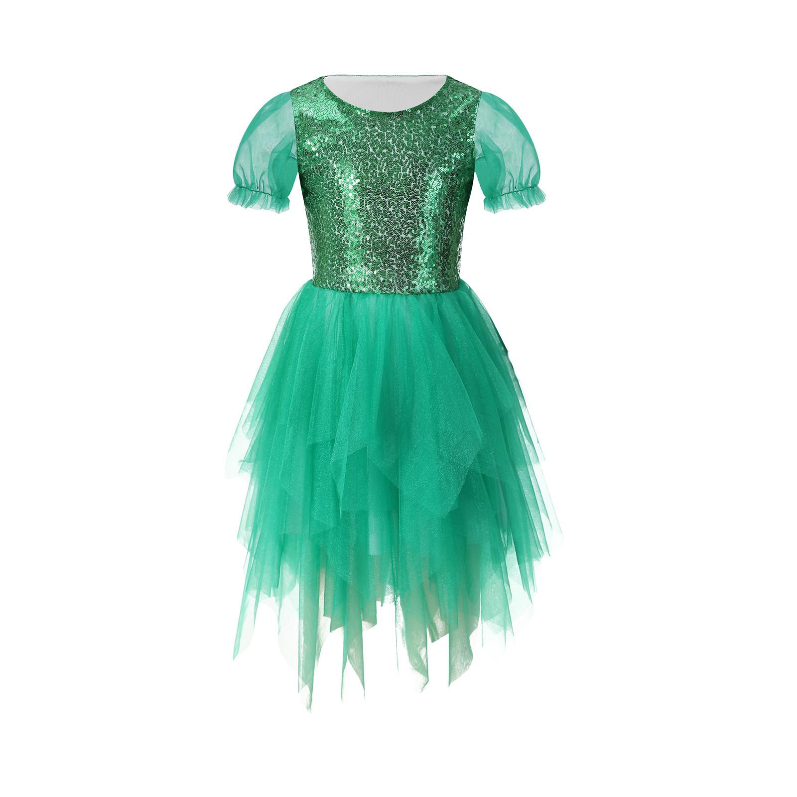 

Костюм для выступлений с платьем принцессы с рукавами-фонариками и блестками для девочки 110