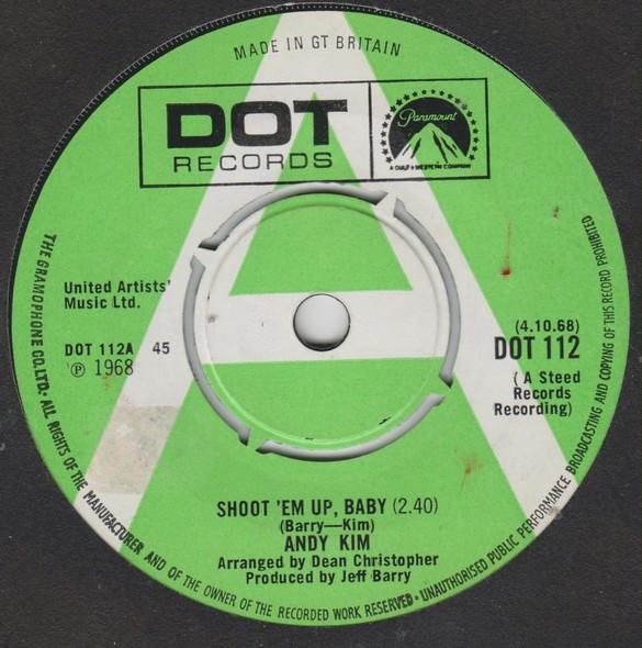 

7inch Record ANDY KIM - Shoot em Up, Baby DOT112 Dot Records 1968 UK Rock Used