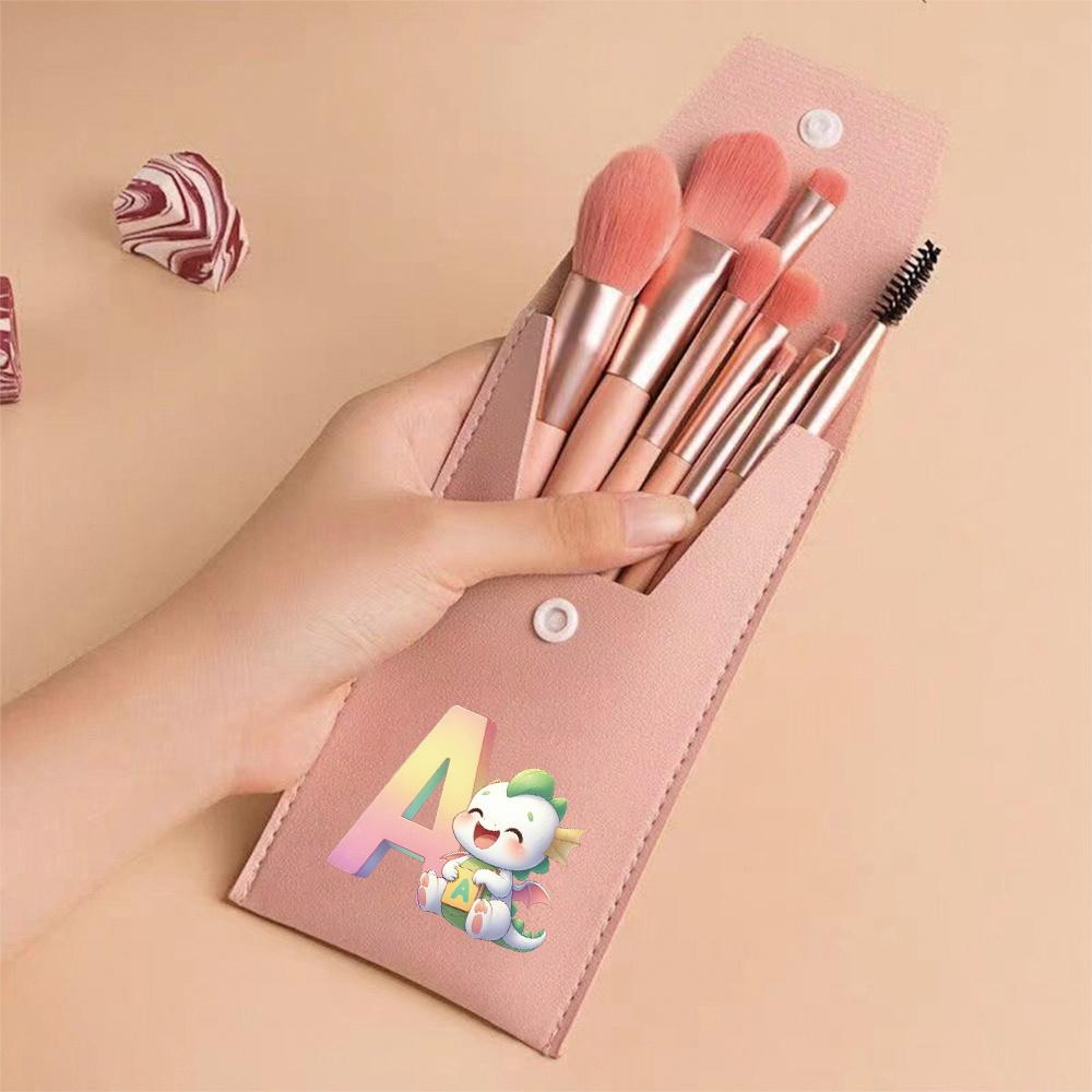 8pcs Pink Professional Makeup Brushes Set Soft Synthetic Bristles With Travel Case For Blush&Eyeshadow Cartoon Animal Pattern
