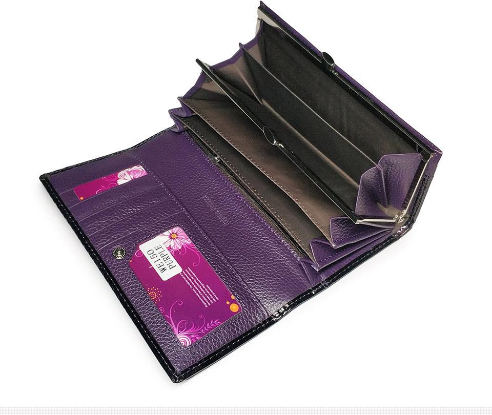 Women's Crocodile Pattern Genuine Leather Wallet: Patent Design, Multi-Card Slots, Large Capacity Coin Purse with Snap Button.