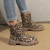 Shoes for Women Fashion Winter New Round Toe Women Boots Leopard Print Short Barrel Chunky Heels Zipper Plus Size Boots Women