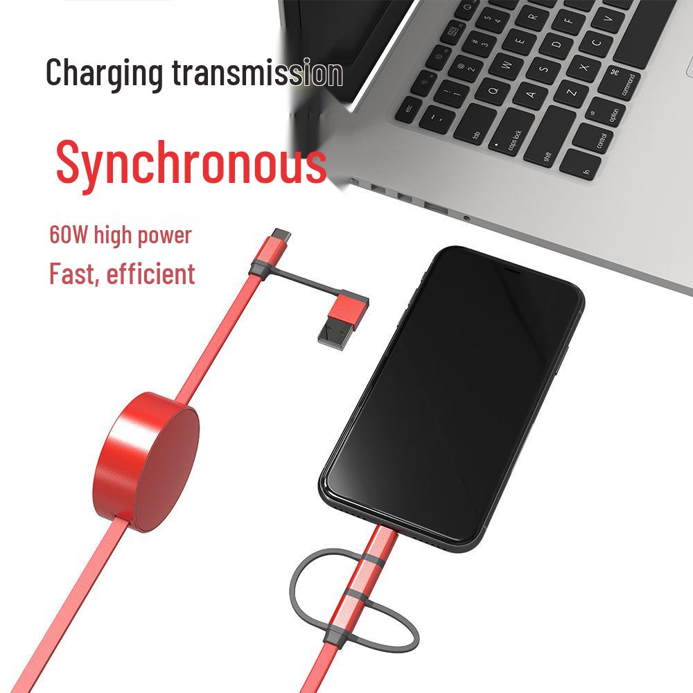 60W PD Fast Charging 5-in-1/6-in-1 Retractable Cable WR22-004 (Five-in-One Fast Charging) чёрный