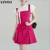 VONDA Women College Style Ruffled Neck Bow Knot Polka Dots Patchwork Pleated Dress
