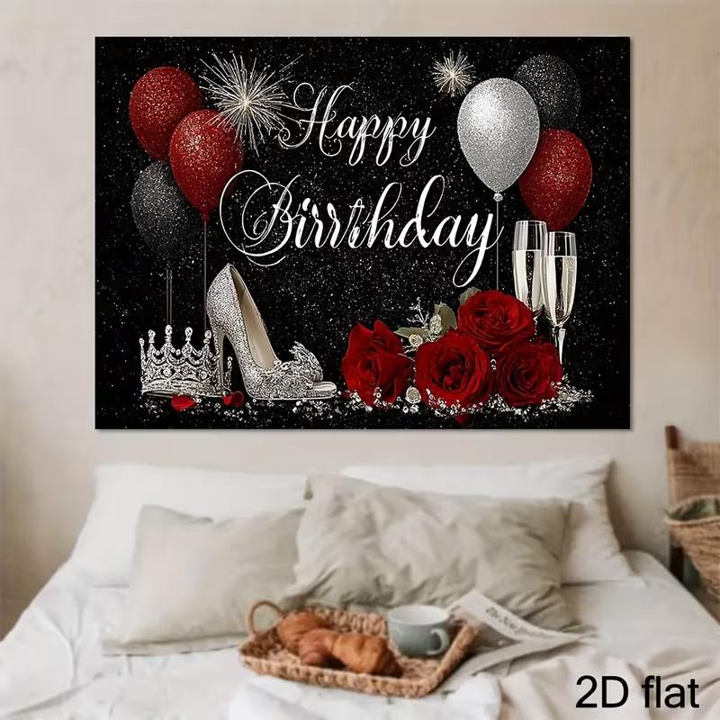 

Black Glitter Happy Birthday Backdrop, Red Roses & Balloons for Photoshoot 47.2x31.5inch/120*80cm