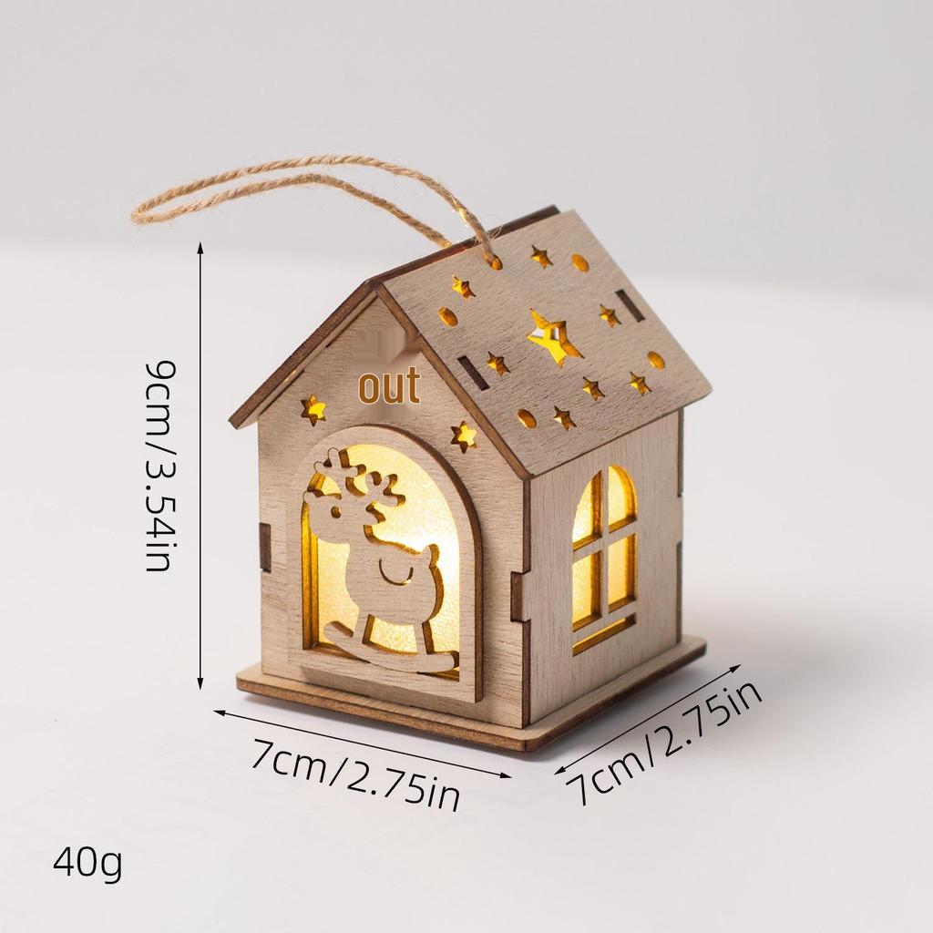 Christmas Luminous Wooden Cabin Ornament - Small House Tree Decoration