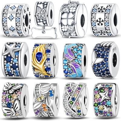 S925 Silver Fixed Buckle Series Star Four-leaf Clover Charms Fit 3MM Bracelet DIY Beads For Women Fine Jewelry Gift