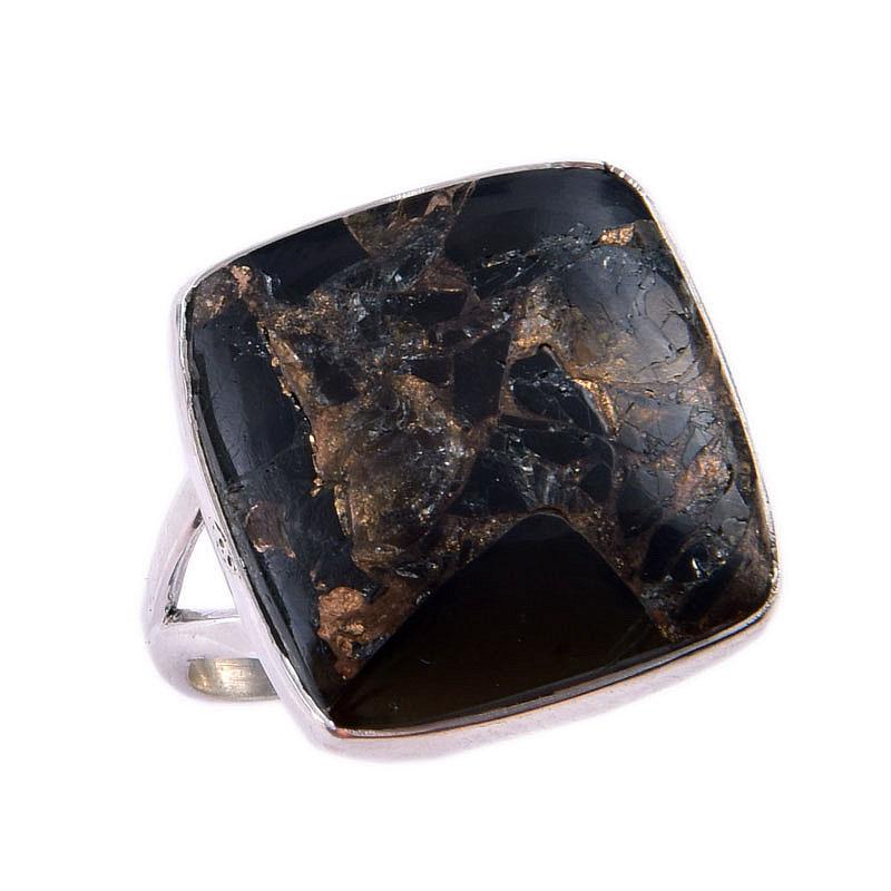 Natural Black Copper Turquoise Gemstone 925 Solid Sterling Silver Ring S.8 n7O07