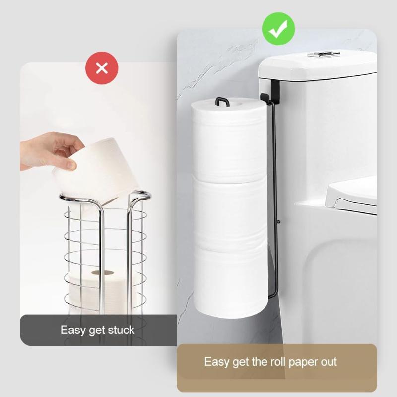Black Self-Adhesive Toilet Paper Holder - No-Drill Wall Mount, Bathroom Storage with Towel Bar for Kitchen & Bathroom Organization