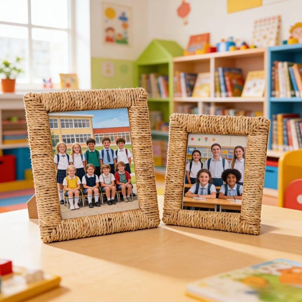 Cornice Portafoto Intrecciata Naturale Cornice da Tavolo Fatta a Mano Supporti per Esposizione Foto Decorazione da Parete per Ufficio