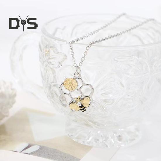 Collier abeille, fleur et nid d'abeille, pendentif en strass, cadeau pour femme, chaîne réglable, symbole d'amour romantique, bijoux