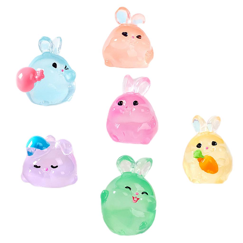 6PCS Luminous Rabbits Resin Fairy Garden Accessories Glow At Night Miniatures Rabbit Desk Decoration Kawaii Home Decor
