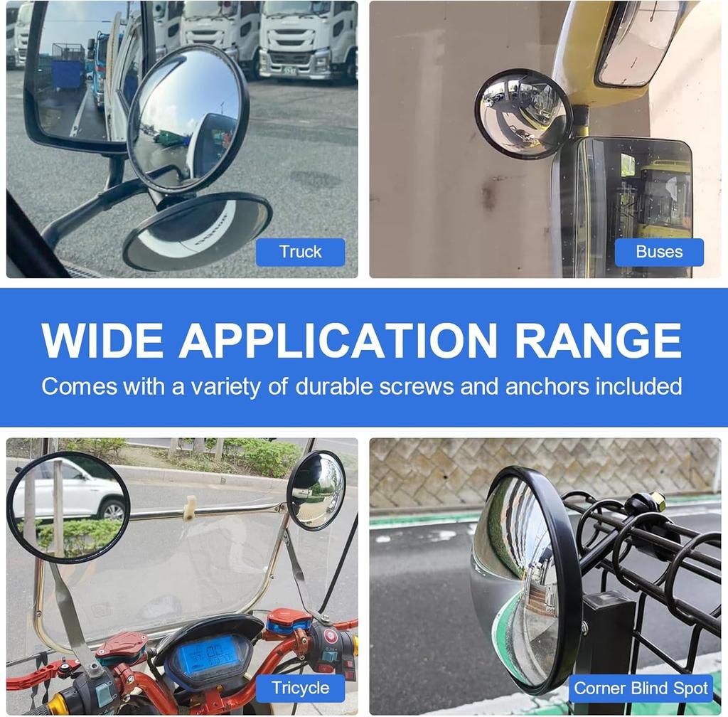 Biqing 2pcs Truck Auxiliary Mirror Round,5.7" HD Glass Convex Wide Angle Truck Under Mirror Adjustable Truck Undermirror Universal Black