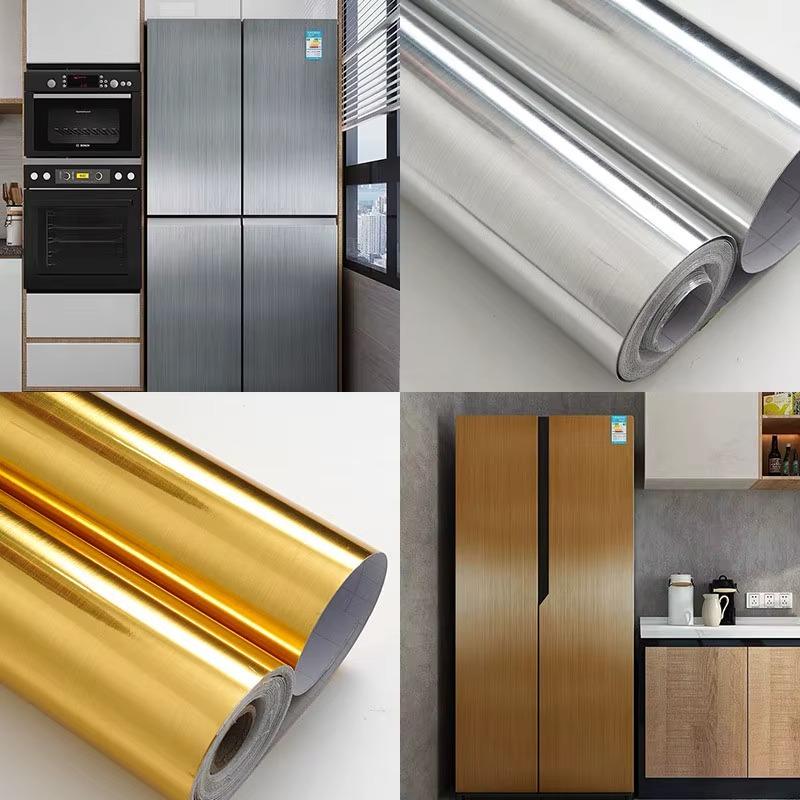 PVC Stainless Brushed Silver Removable Wallpaper Decor Film Vinyl Waterproof Oil-proof House Appliance Kitchen Elevator Sticker