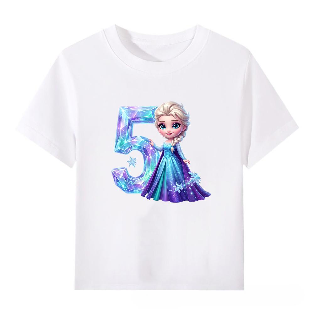 Disney Frozen Elsa Number Print Kids Cotton T-Shirt Girls Boys Breathable Short Sleeve Tee Cartoon Fashion Children's Clothes