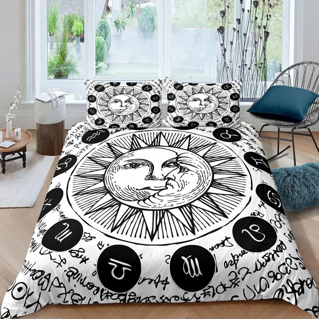Sun and Moon Duvet Cover Twelve Constellations Duvet Cover Universe Theme Bedding Set for Kids Boys Girls Teens Gifts Room Decor
