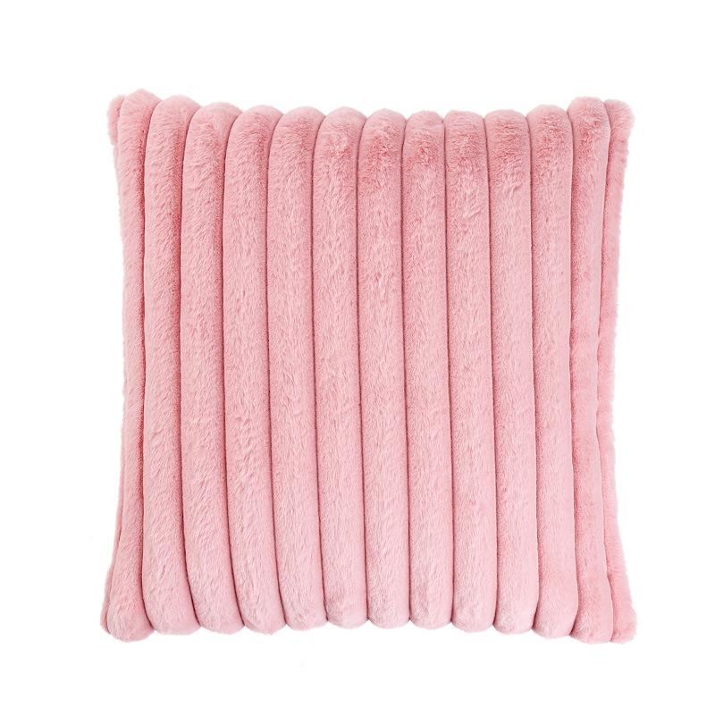 Soft Ribbed Faux Fur Decorative Throw Pillow Case Plush Striped Square Cushion Cover for Sofa Bedroom Living Room Home Decor (45x45cm, Set of 1)