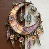 Crescent Moon Floral Acrylic Suncatcher Stained Glass Effect Window Hanging Ornament Boho Sun Catcher Panel for Bedroom Garden Home Decor