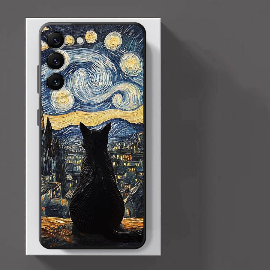 Van Gogh Starry Night Cat Case for Xiaomi Redmi Note 12 Pro 7 8 11s 12s 13 Pro Plus 10S 9S 11 14 10 9 Funda Phone Cover