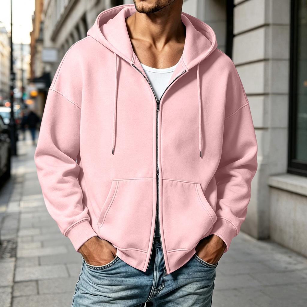 Herren Kapuzenpullover mit doppeltem Reißverschluss Lässiger Sport Kapuzenpullover