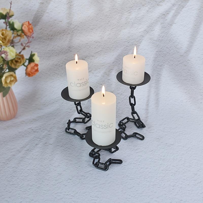 3pcs Iron Chain Candle Holders Sets Rustic Farmhouse Round Candle Holders with Iron Link Tabletop Candle Holders for Home Decor