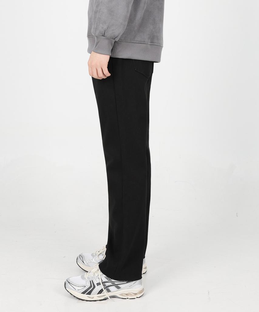 Jikeulib Bonded Brushed Cut Hem Black Straight Cotton Pants