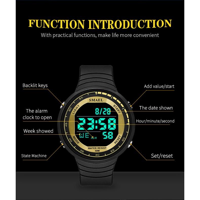 SMAEL Ceas electronic de agrement în aer liber pentru studenți, bărbați și femei, Ceas sport multifuncțional Ceas cu alarmă luminos