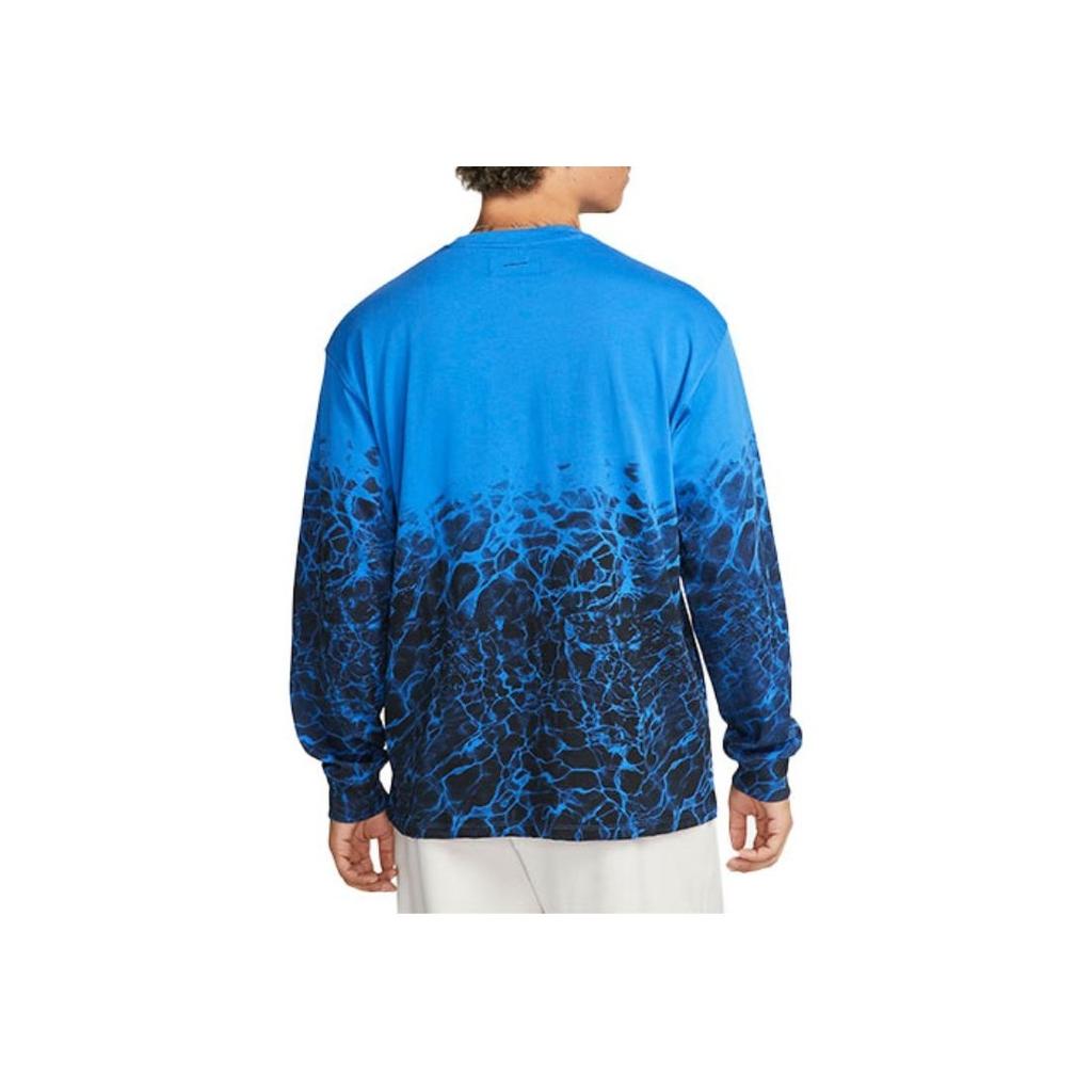 Nike Embroidered Logo Ripple Print Crew Neck Long Sleeve T-Shirt Unisex Tops Blue FB3031-403