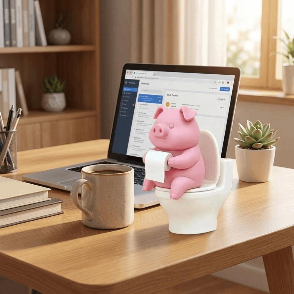 Cartoon Pig Figurine 3D Printed Toilet Pig Decoration Novelty Pig Sitting on Toilet Gift