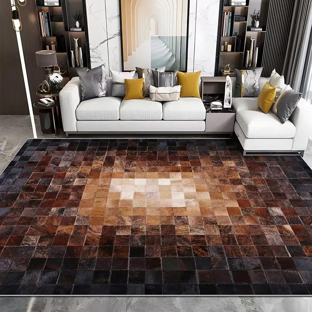 Modern Imitation Cowhide Luxury Living Room Carpet Sofa Area Rugs Bedroom Large Decorative Rug Washable Porch Anti-Slip Mat