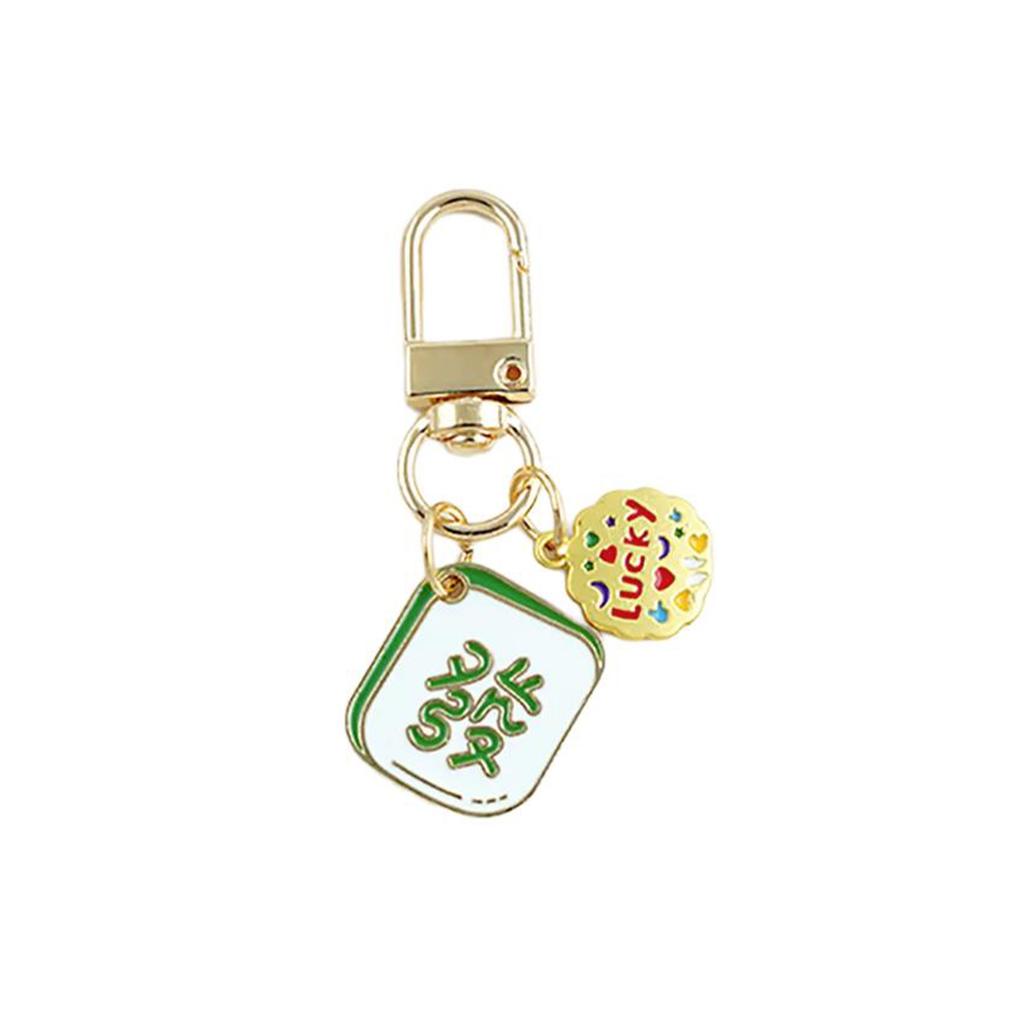 Luck Mahjong and Money Bag Keychain Pendant Elegant Hanging Pendant Alloy Texture for Good Fortune and Wealth Charm