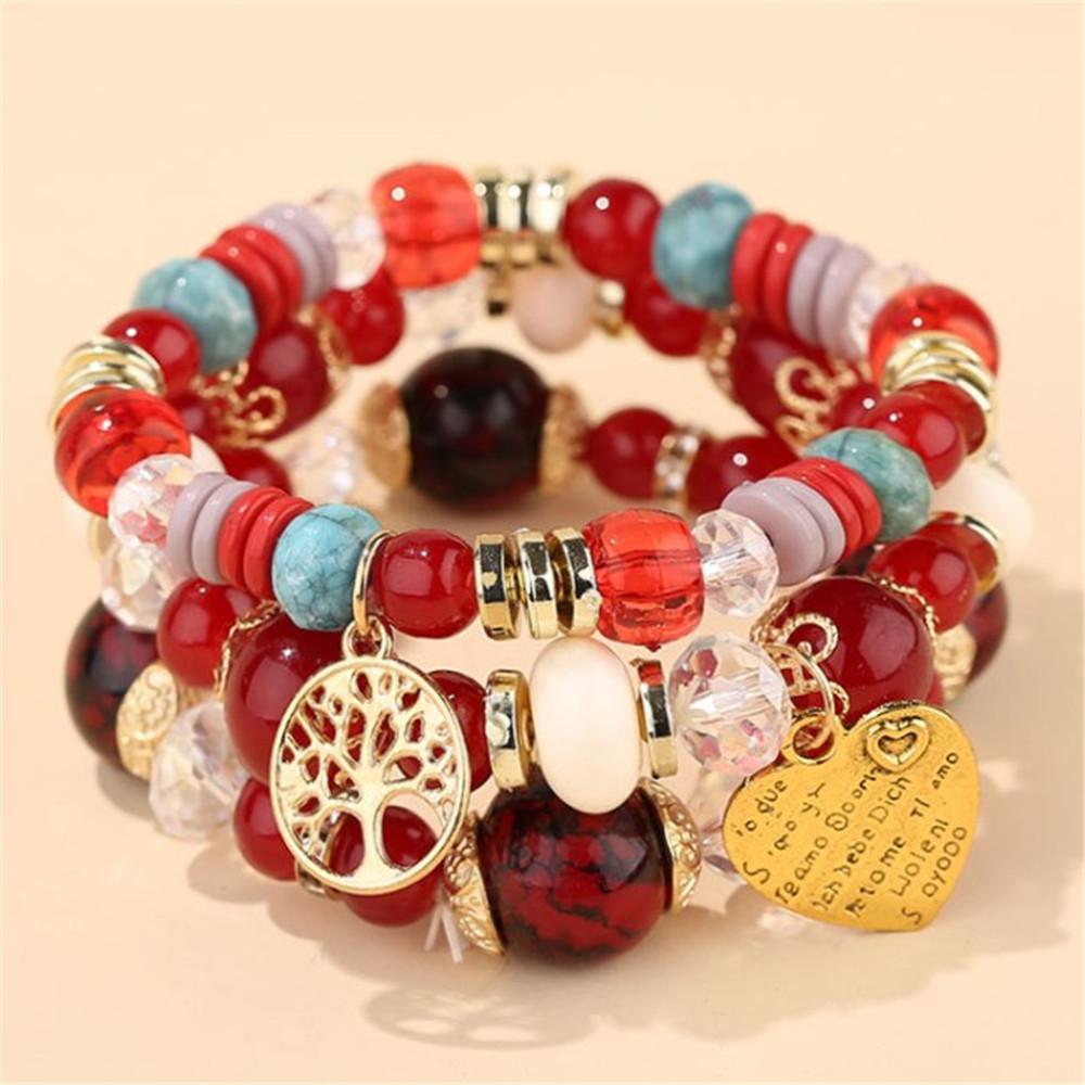 DIEZI Bohemian White Crystal Beads Strand Bracelets For Women Girls Ethnic Tree Of Life Charm Wrap Bracelet Pulseira Feminina